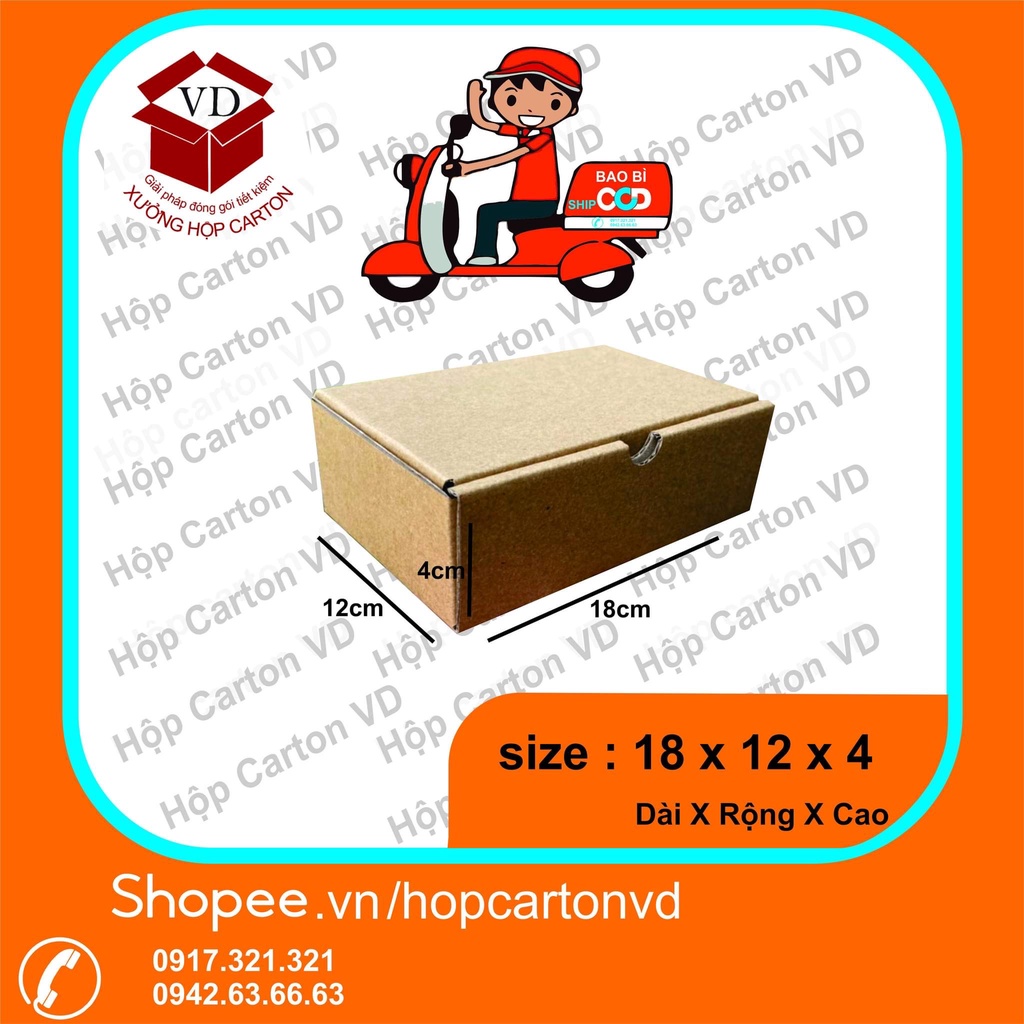 Hộp Carton nắp gài đựng phụ kiện 18x12x4