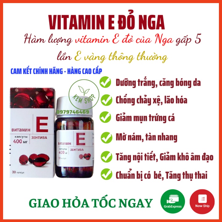 Vitamin E đỏ, viên uống đẹp da vitamin E đỏ Nga