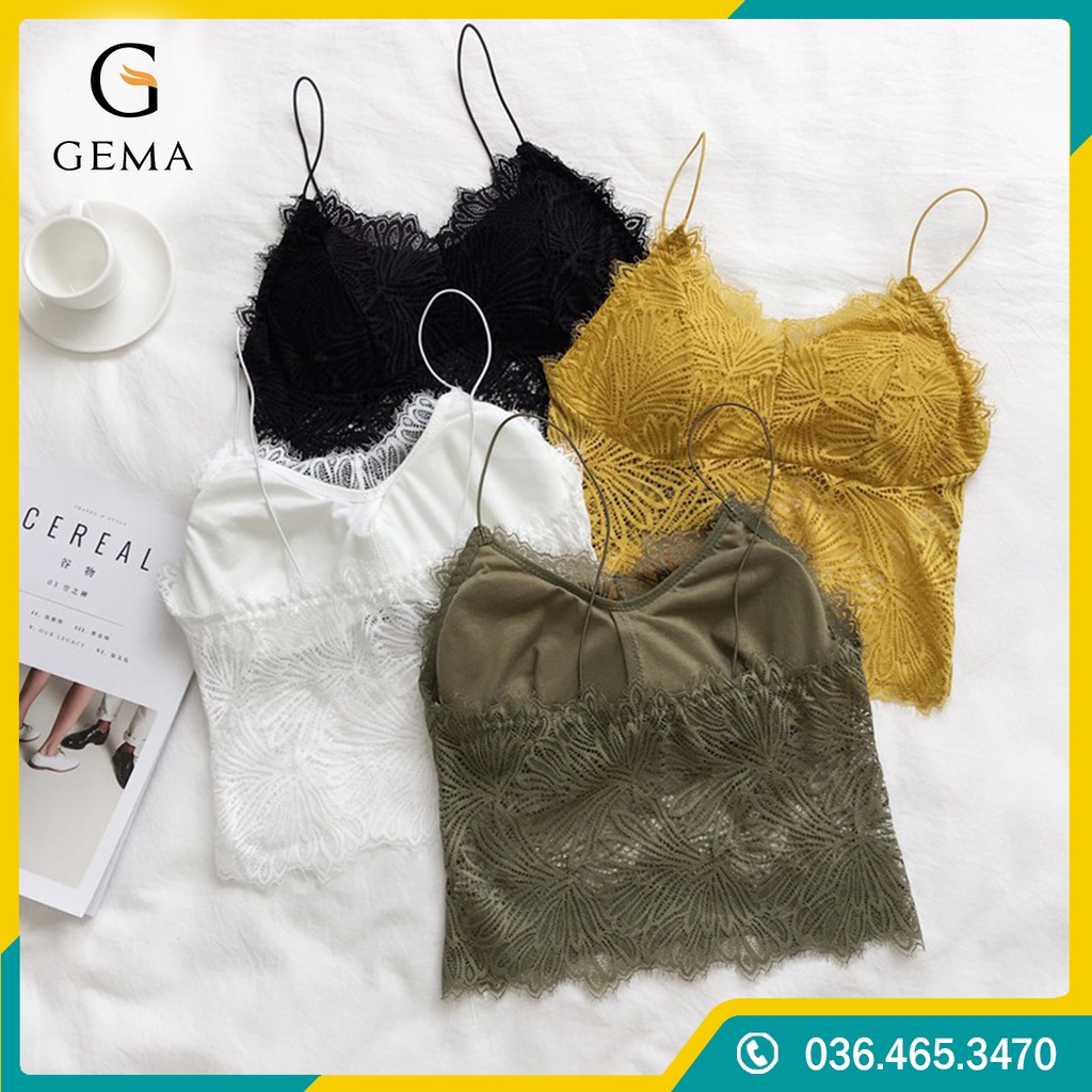 Áo Ren 2 Dây Croptop, Áo Sợi Bún Hai Dây Ren Có Mút Đệm tôn vòng 1