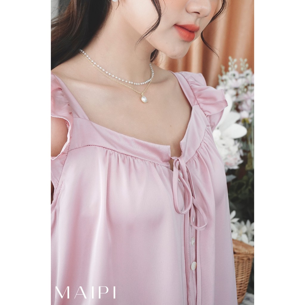 Bộ lụa cánh tiên hai dây chất lụa mềm không nhăn không gây kích ứng da mặc sau sinh hoặc không bầu by LAMME