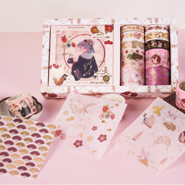 Bộ quà tặng - bộ trang trí - nhãn dán - DIY - 10 washi tape x 10 sticker phong cách anime cực xinh