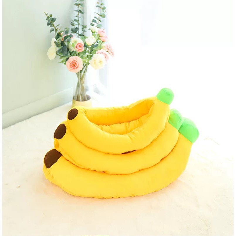 Ổ đệm nhung mềm hình trái chuối vàng dễ thương cho chó mèo