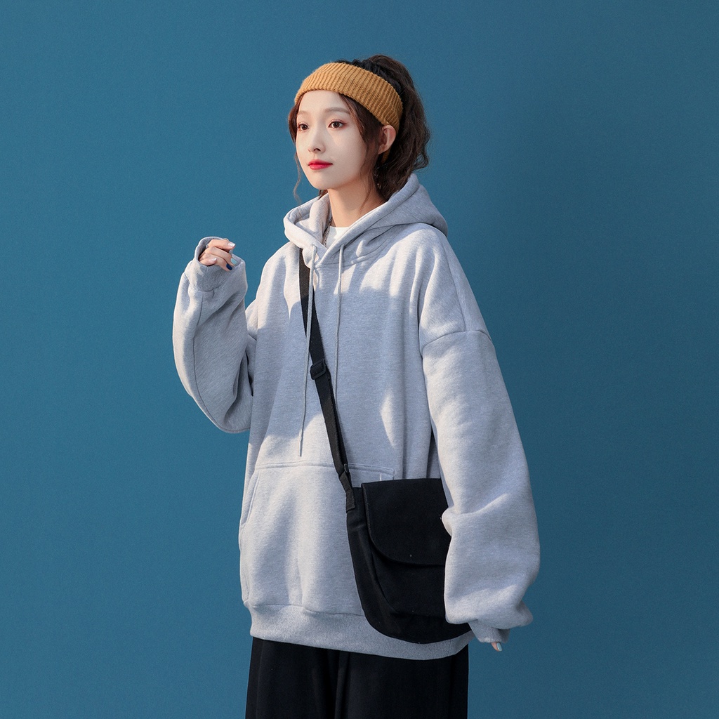 Áo hoodie IFNICEFUTURE tay dài dáng rộng màu trơn đa năng thời trang mùa thu S-3XL