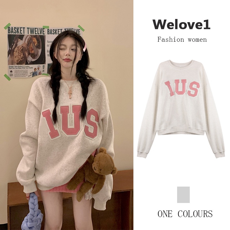 Áo len tay dài cổ tròn màu xám phong cách ngọt ngào đáng yêu thời trang Hàn Quốc dành cho nữ