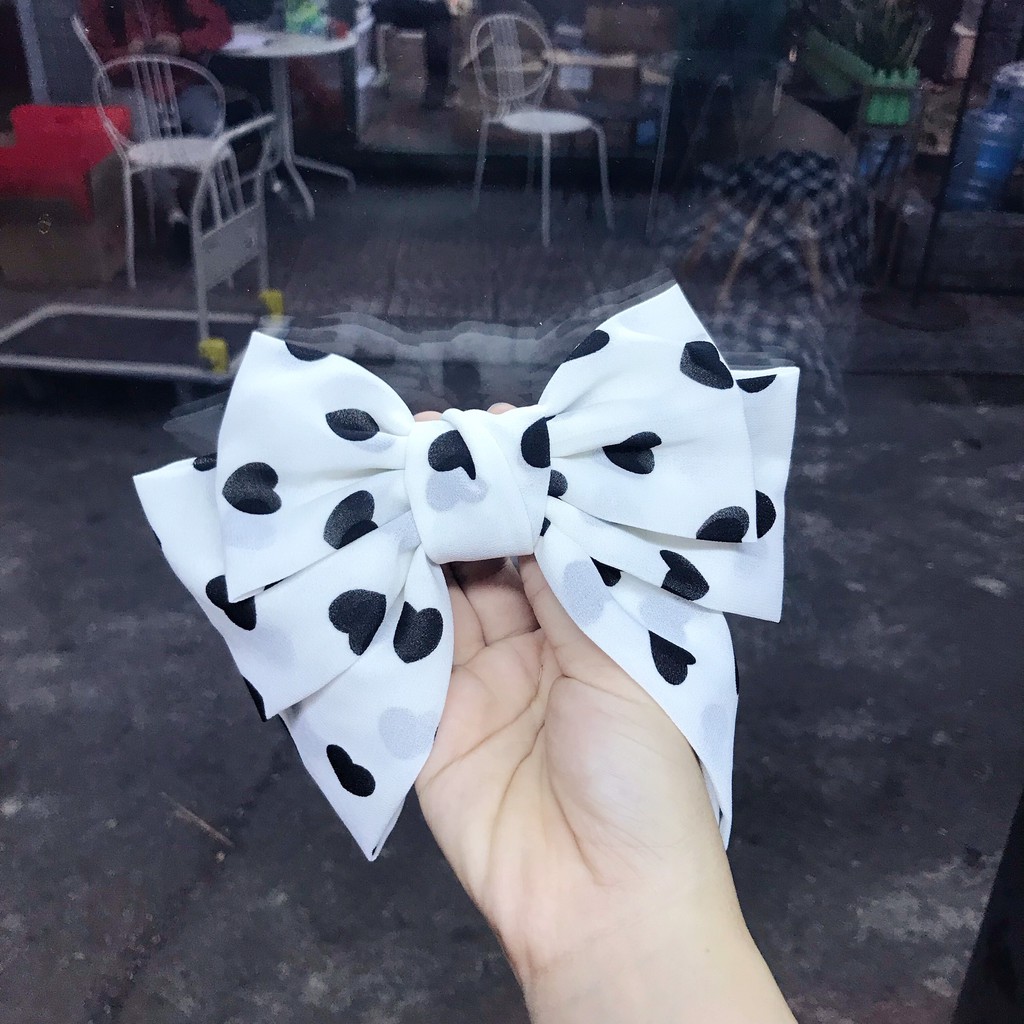 Kẹp nơ voan trái tim 3 tầng dễ thương