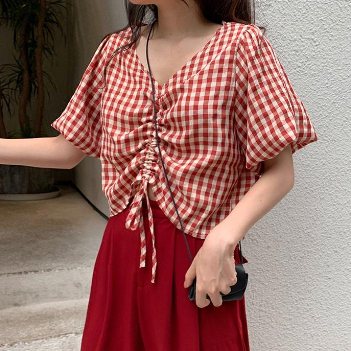 Áo Ca-Rô Tay Phồng Xinh Xắn Dành Cho Nữ