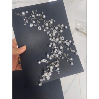 CT27 cài tóc cô dâu ngọctrai phối hạt pha lê phong cách Châu Âu, phụ kiện cài tóc cô dâu, phụ kiện cưới