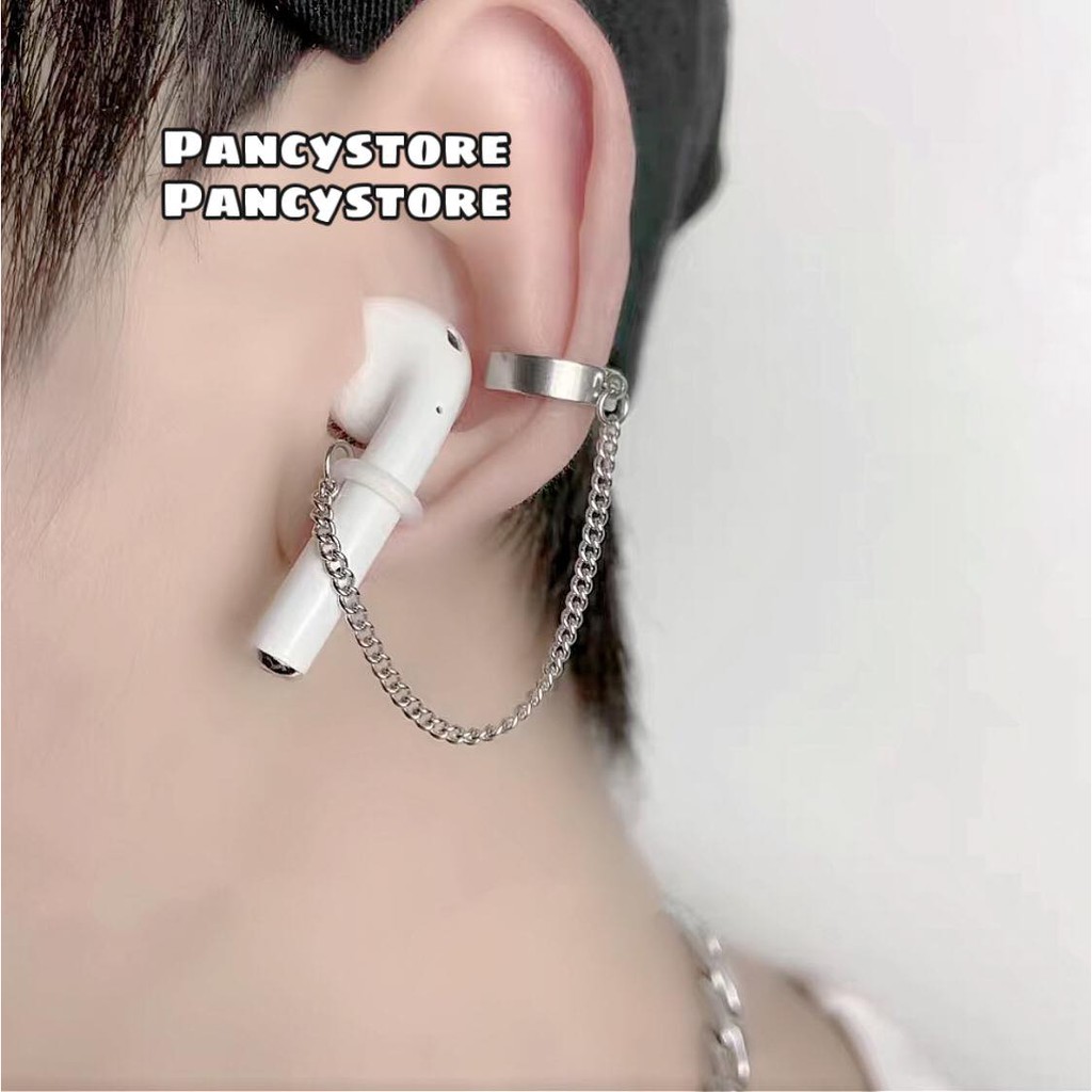 khuyên tai kẹp tai titan dây xích giữ airpod khuyên unisex cho nam nữ