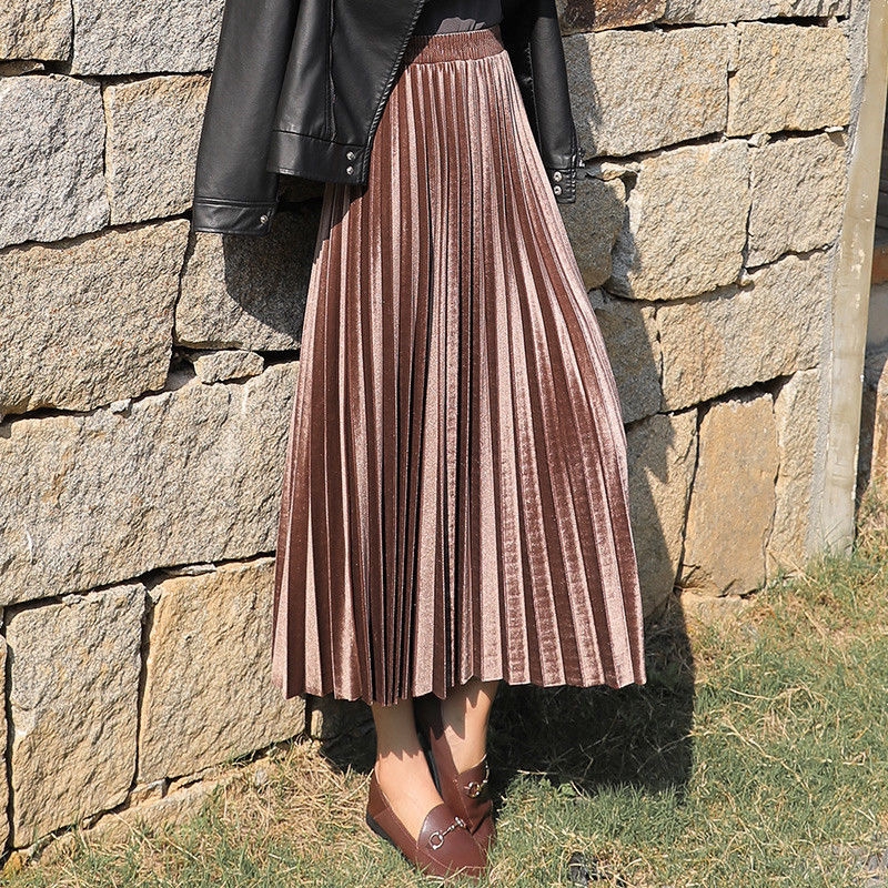 Chân váy dài lưng cao xếp li thời trang nữ tính | BigBuy360 - bigbuy360.vn