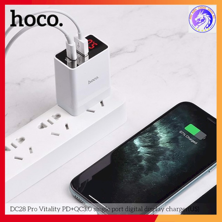Cốc Sạc Nhanh 18W Hoco DC28 Pro PD + QC 3.0 1USB+1 đầu Type C BH 12Tháng