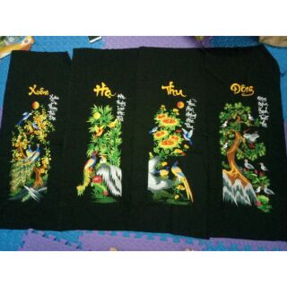 Tranh thêu lụa "xuân hạ thu đông" nền đen