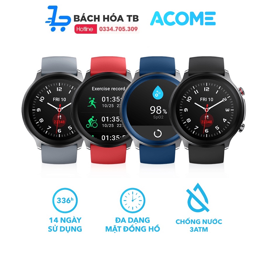 Đồng Hồ Thông Minh ACOME Smart Watch C1 Chống Nước Nhận Thông Báo, Thay Hình Nền, Đo Nhịp Tim Chống Nước 3ATM