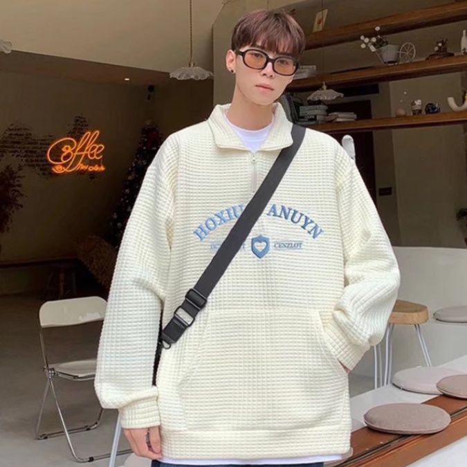 Áo khoác namCổ Polo Tay Dài Dáng Rộng Màu Sắc Simple Giản Có Khóa Kéo Thời Trang ÁO Hoodie Unisex