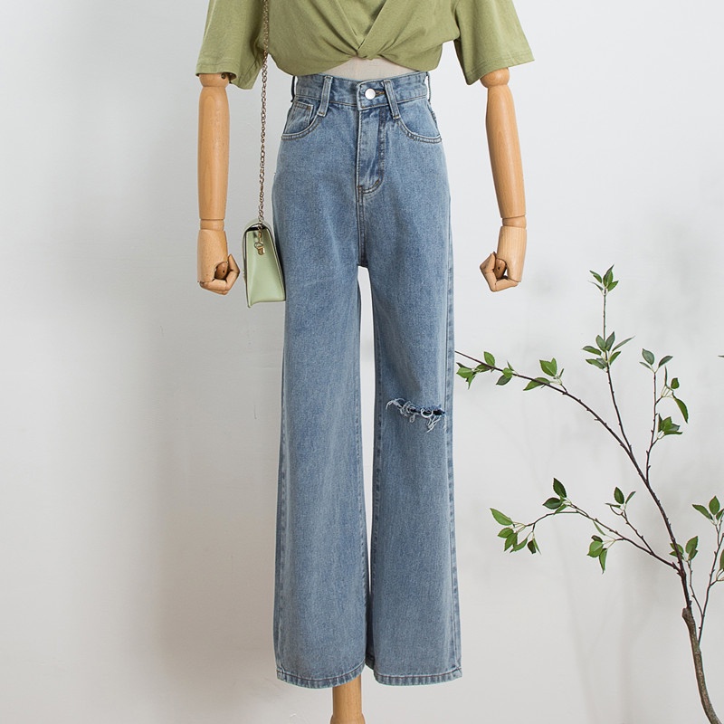 Quần jean SUXI ống rộng lưng cao dễ phối đồ thời trang cho nữ