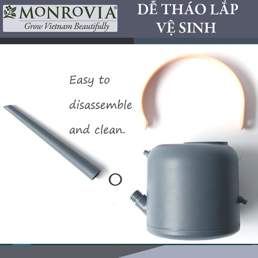 Bình tưới cây vòi dài MONROVIA 1,8 lít, tưới cây cảnh, hoa ban công, sân vườn tháo lắp dễ dàng, tiện lợi