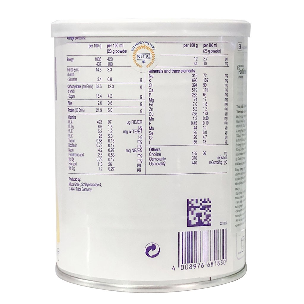 [CHÍNH HÃNG] Sữa Bột Nutricia Fortimel Powder Hương Vanilla Hộp 335gr