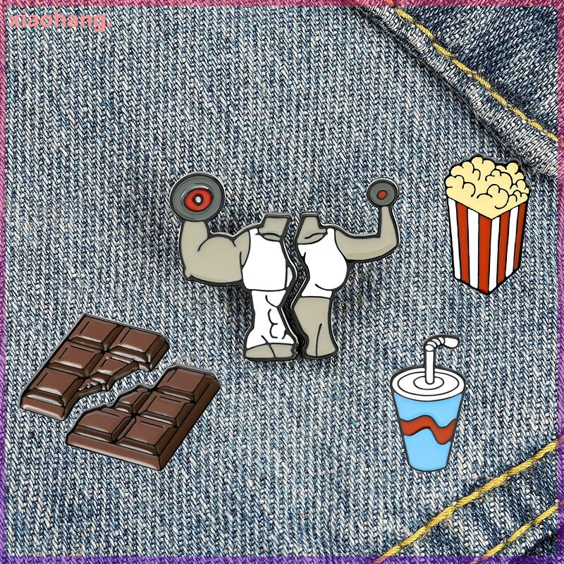 Huy hiệu cài áo kim loại tráng men hình quả tạ thể dục thể thao