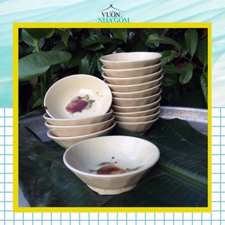 Chén bánh bèo, tông nâu, Bộ 10 chén tép , Chén gốm nam bộ - Vườn Nhà Gốm