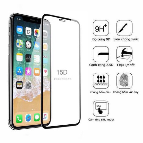 Kính cường lực full màn iphone ⚡CHÍNH HÃNG⚡ Kính cường lực iphone 15D REMAX full màn