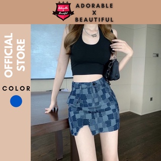 [Có Sẵn] Chân Váy Caro Chữ A Xanh Đậm, Skirts Ngắn Caro Xanh Thời Trang Hot Trend [AdorablexBeautiful]