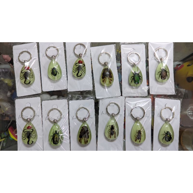 Móc khóa: Móc khóa dạ quang hổ phách côn trùng.