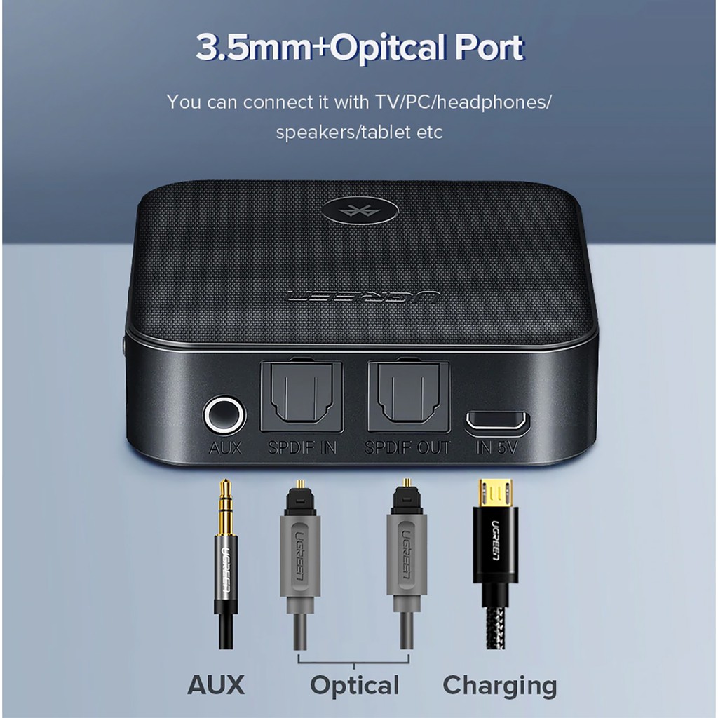 Thiết Bị Nhận và Phát Bluetooth 5.0 Cao Cấp UGREEN CM144 | Hỗ trợ SPDIF Optical & AUX 3.5mm