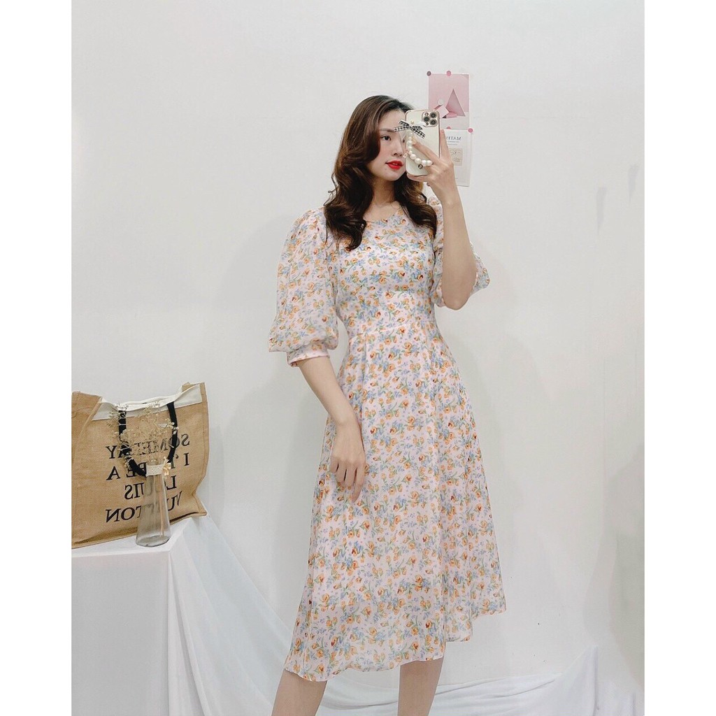 ĐẦM HOA VOAN TẾT TAY PHỒNG TO DÁNG DÀI -hình thật shop chụp | BigBuy360 - bigbuy360.vn