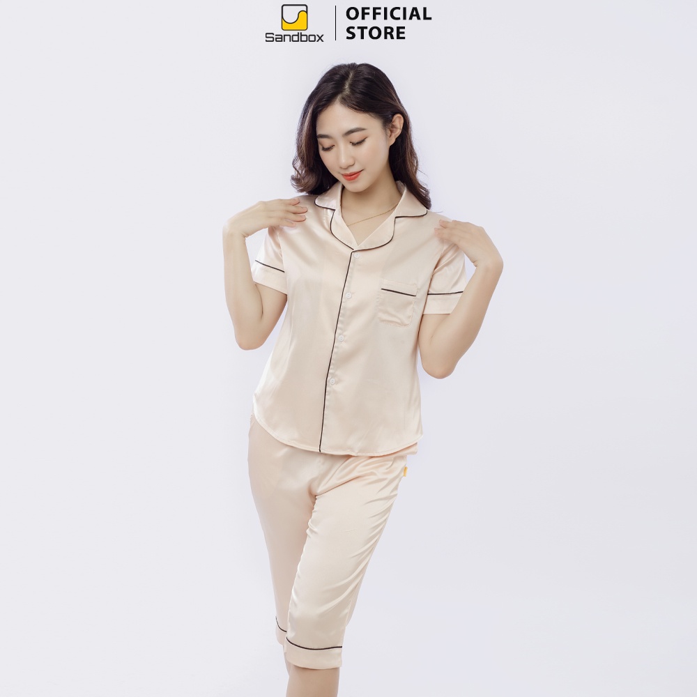 Bộ Pijama Lụa SANDBOX Áo Cộc Tay Quần Lửng Trơn Thiết Kế Tinh Tế, Trẻ Trung