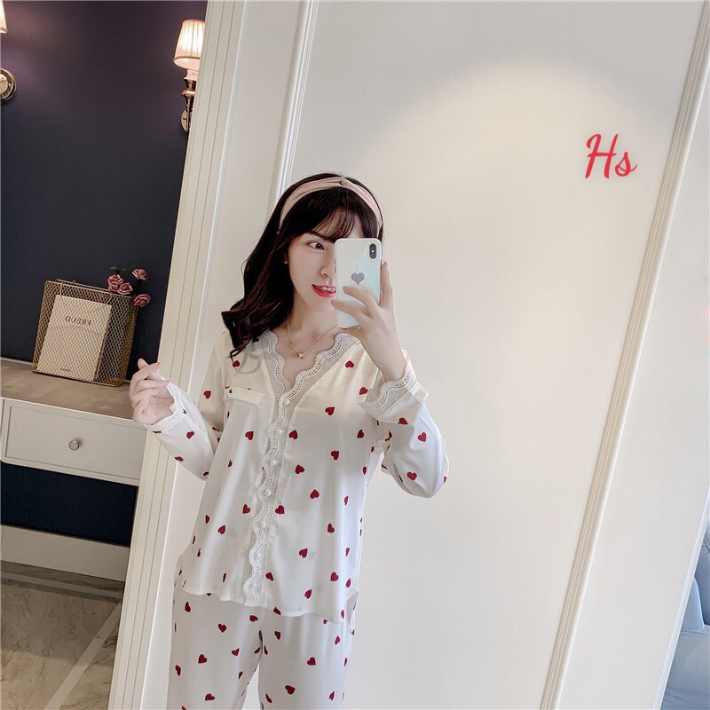 Bộ trái tim viền ren , chất liệu kate trơn SP000806