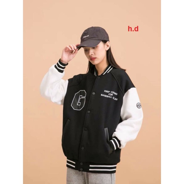 Áo khoác Bomber jacket Chữ G vs FChất nỉ dày dặn đẹp freesize 53kgphong cách hàn quốc nam nữ unisex