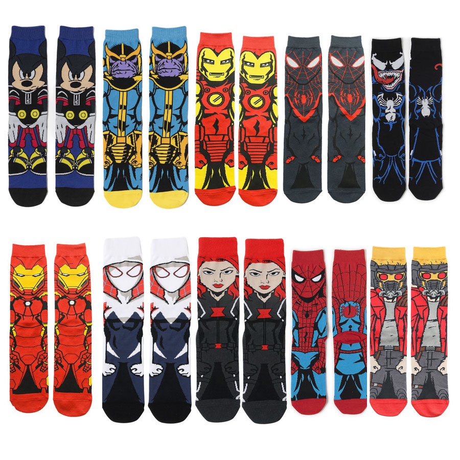 Vớ Cotton Cao Đến Đầu Gối In Họa Tiết Marvel Spiderman Ironman Venom Hip Hop Sáng Tạo Dành Cho Nam Và Nữ