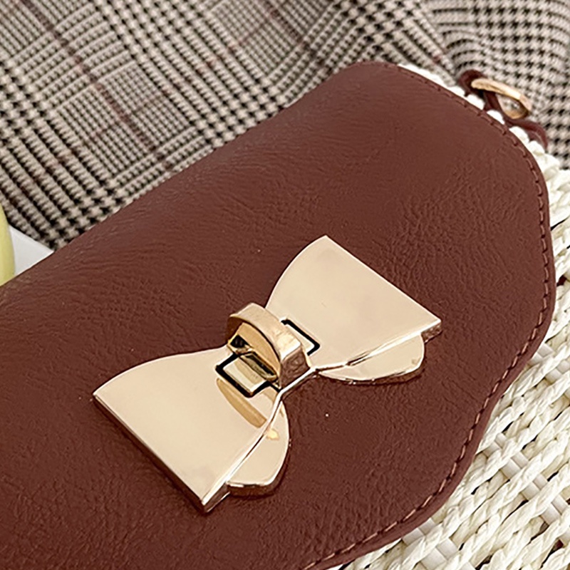 Túi Rơm Đeo Chéo Có Khóa Hình Bướm Phong Cách Phương Tây