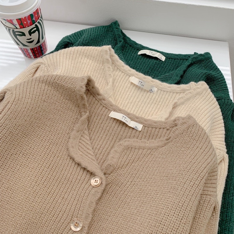 Áo len Cardigan nữ dài tay chất len tăm Freesize Be/Nâu/Xanh phong cách Hàn Quốc mới 2021