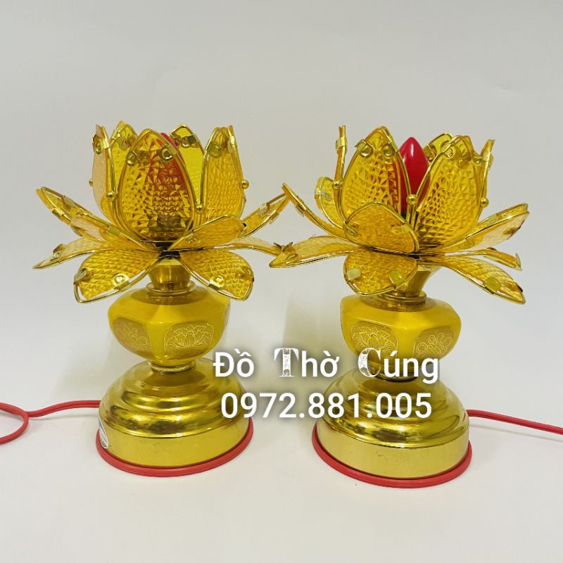 Đèn thờ hoa sen cánh nhựa 1 bông thấp