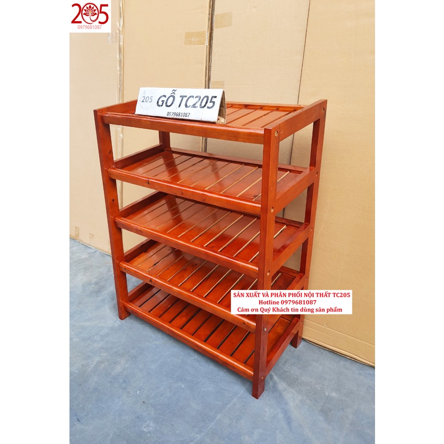 Kệ giày dép gỗ 5 tầng ngang 60 gỗ cao su màu tự nhiên