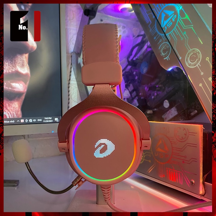 Tai Nghe Nhạc Headphone Gaming Chụp Tai Có Dây DAREU EH925S Hồng Led RGB Tai Nghe Game Thủ Có Mic Máy Vi Tính Laptop Pc