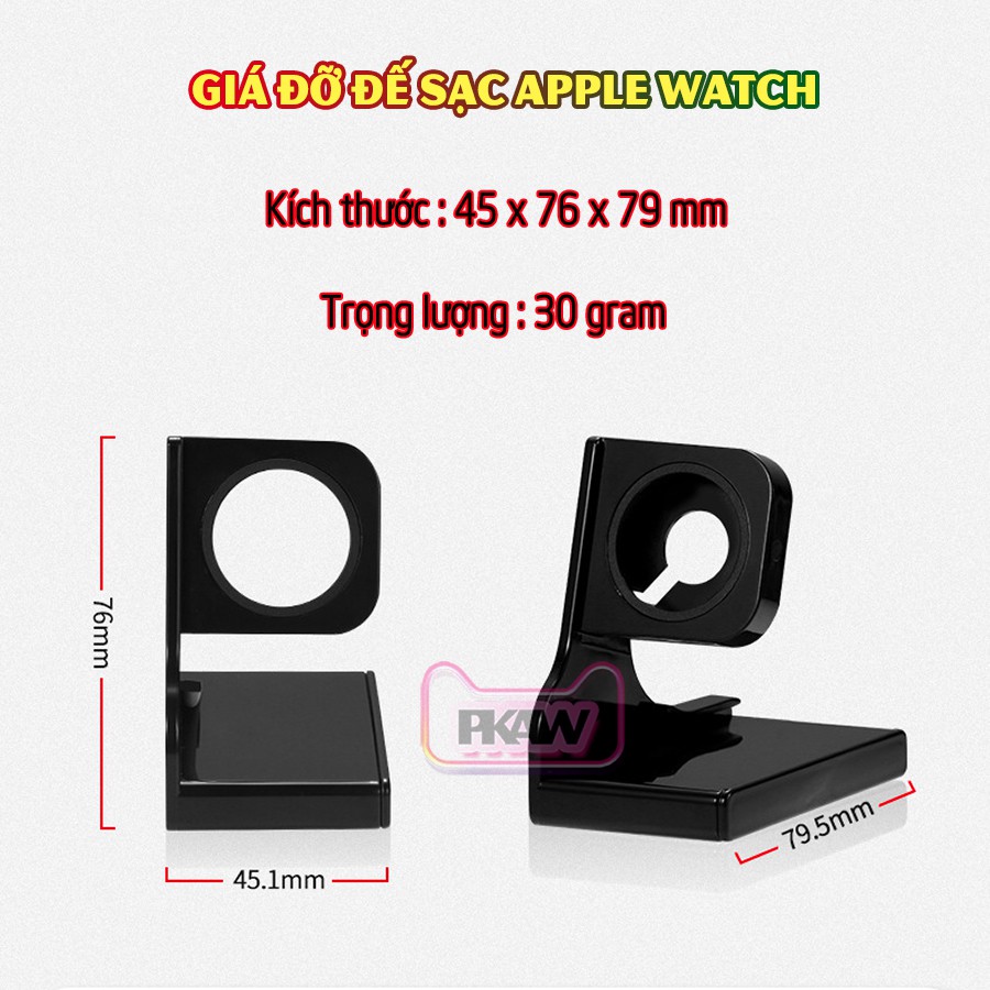 Giá đỡ đế sạc cho đồng hồ thông minh Apple Watch 7/6/5/4/3/2/1 nhựa PVC viền màu - nhiều màu