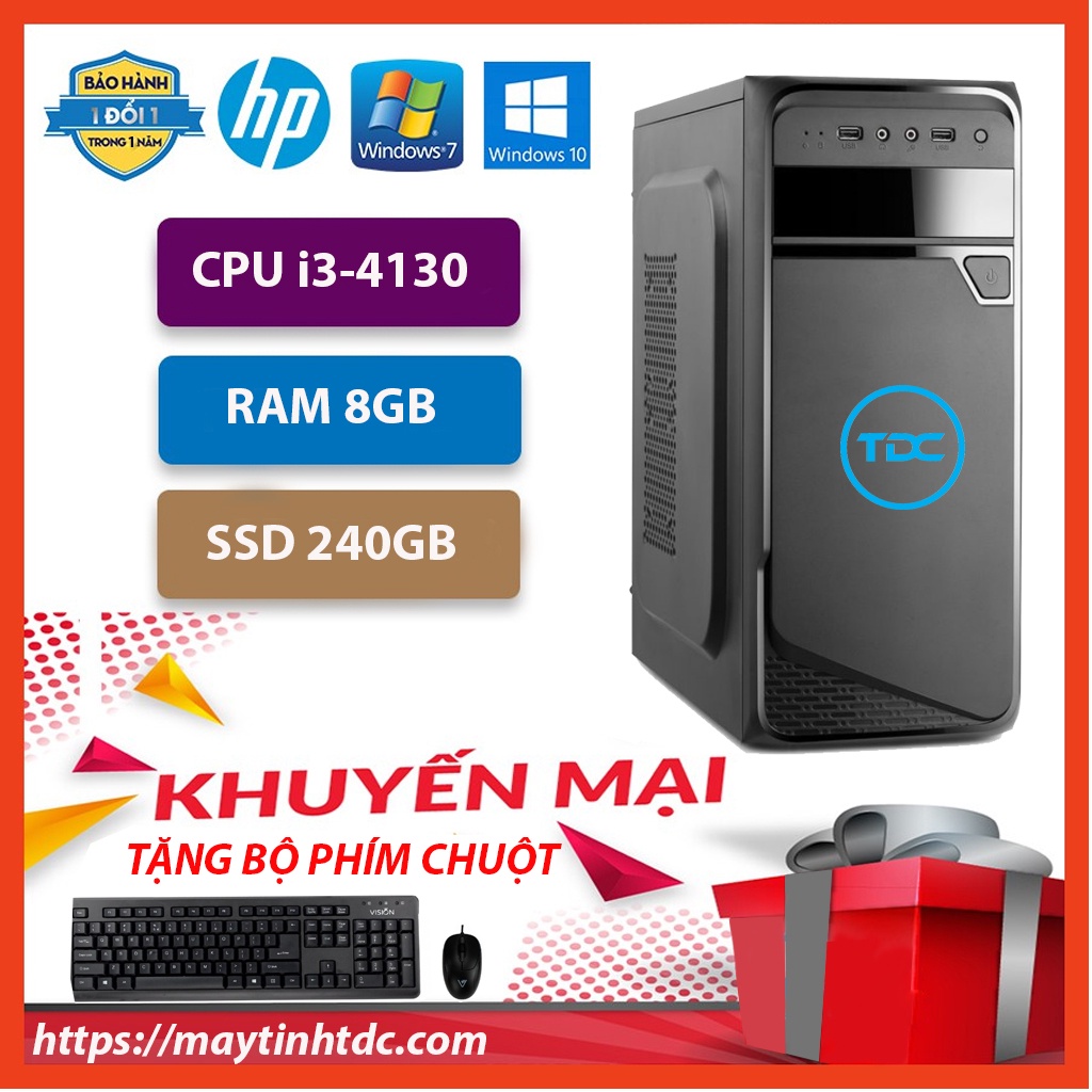 Case máy tính đồng bộ MAX PC CPU Core i3 4130 Ram 8GB SSD 240GB+ Qùa tặng bộ phím chuột, bàn di chuột