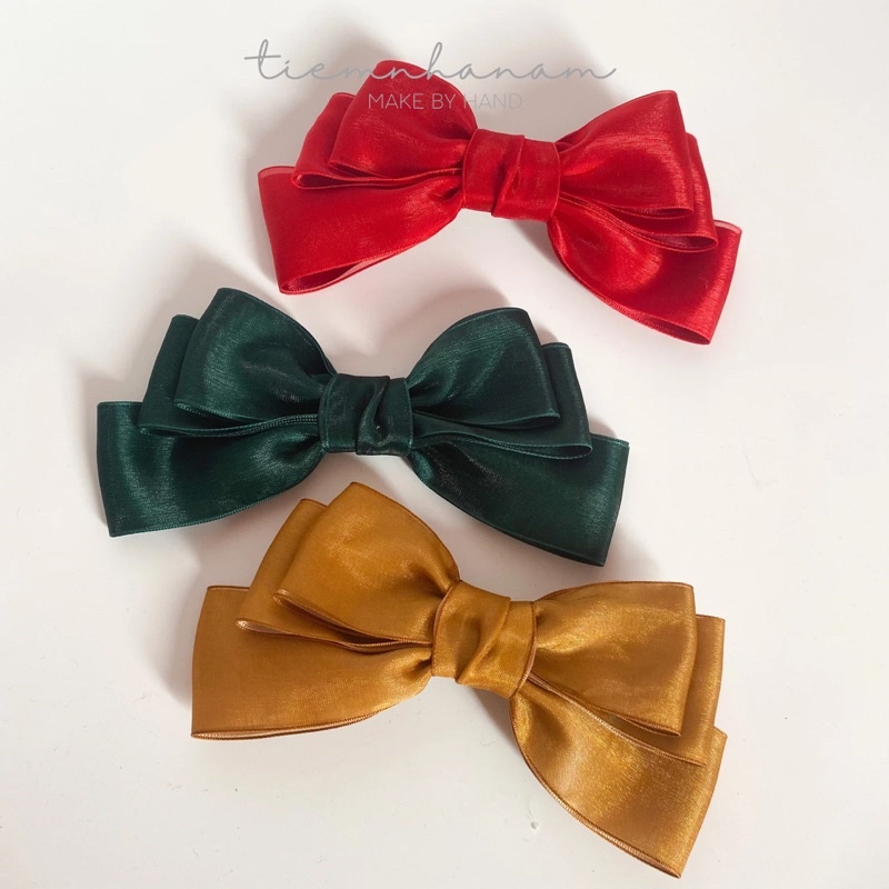 KẸP TÓC NƠ SATIN PHỐI VOAN HÀN QUỐC - [ Nhà Nấm handmade]