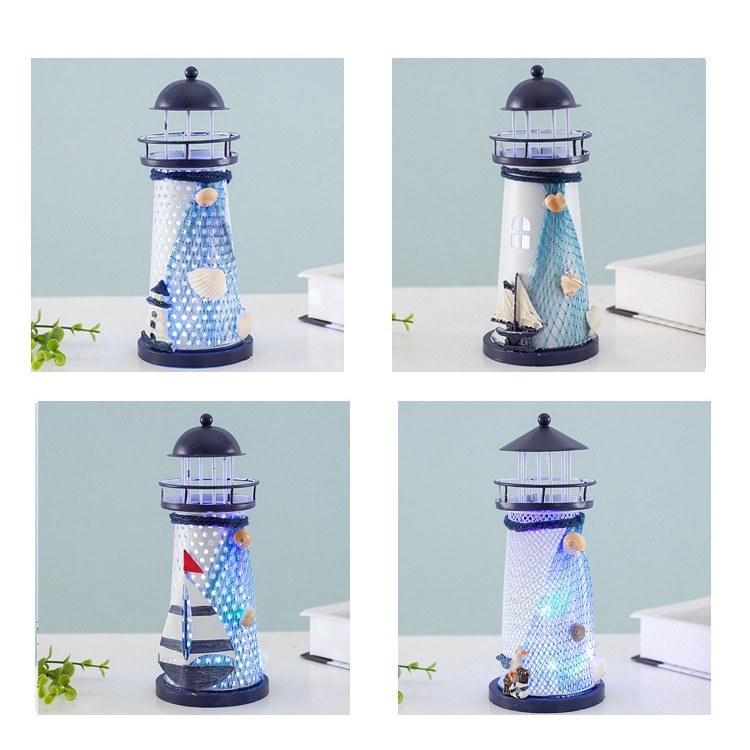 Mô hình ngọn hải đăng trang trí bằng sắt có đèn Led nhiều size  - Decor đồ trang trí theo phong cách biển Địa Trung Hải