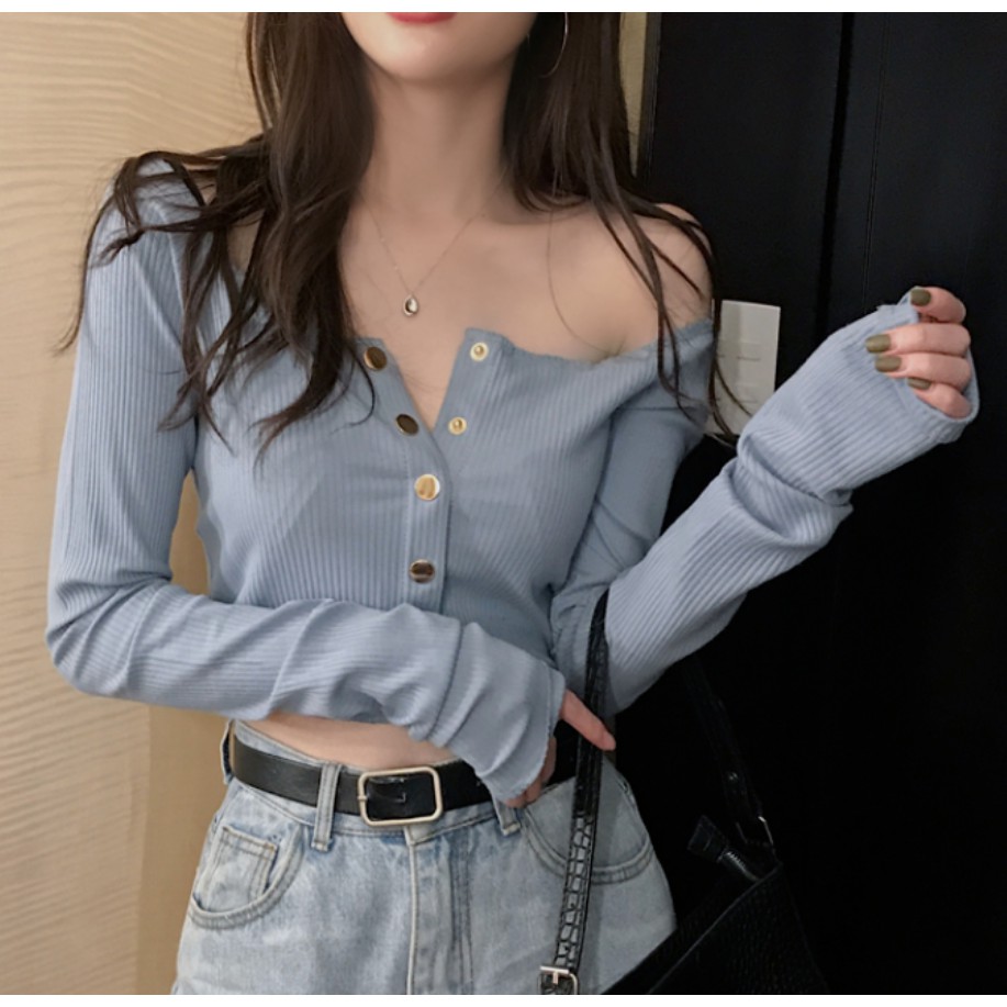Áo croptop dài tay trễ vai xinh xắn dành cho nữ