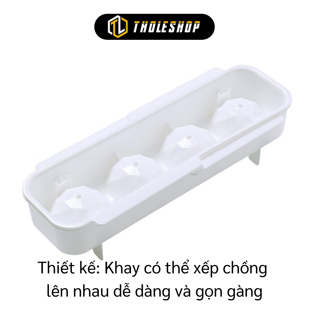 Khay Đá Tròn - Vỉ 4 Ô Làm Đá Bi, Viên, Pudding, Thạch Loại To, Có Nắp Tiện Lợi 9899