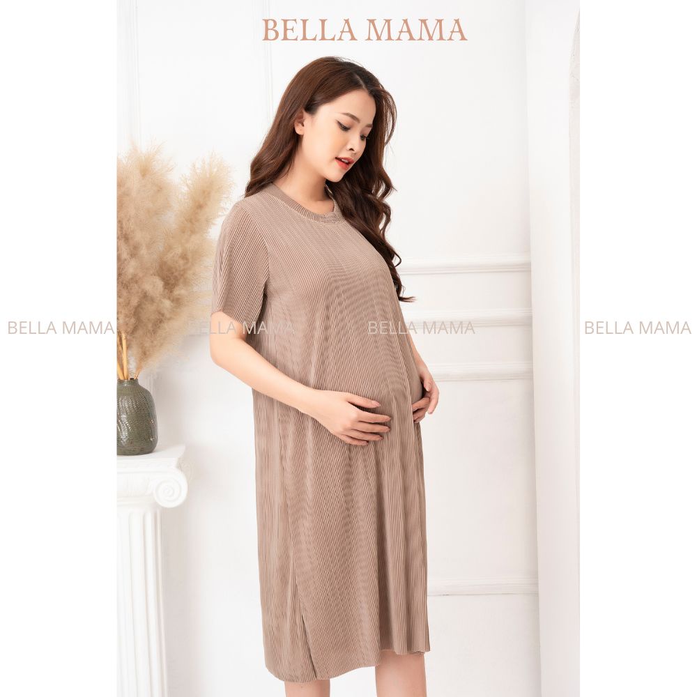 Váy Bầu Xếp Ly Váy Suông Cho Mẹ Bầu Và Sau Sinh Chất Umi Lạnh Xếp Ly Co Dãn Mềm Mại Free Size 47-67kg Bella Mama Vx01