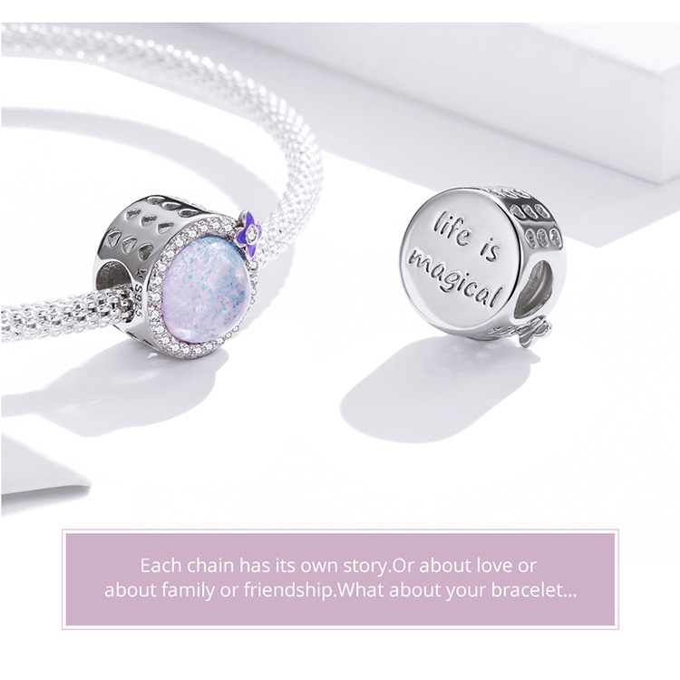 Hạt phụ kiện Bamoer SCC2085  bạc 925 dùng để làm vòng đeo tay DIY quà tặng thời trang