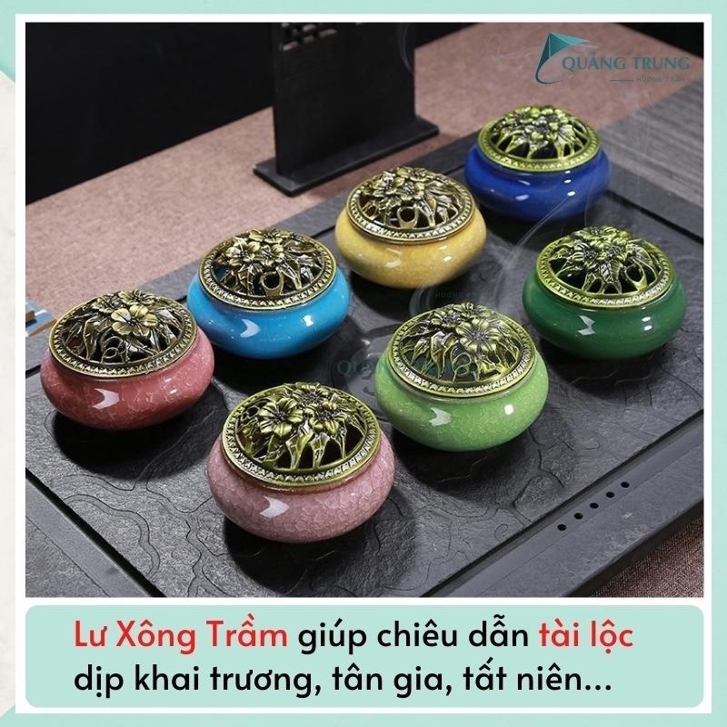Lư xông trầm tráng men tặng 10 nụ trầm - bằng gốm sứ cao cấp trang trí nhà cửa
