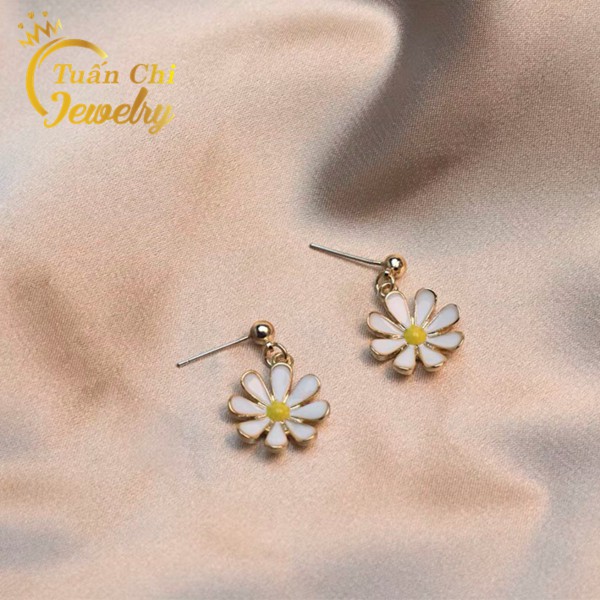 Bông Tai Bạc ⚡ BẠC ĐẸP⚡ Khuyên Tai Bạc Nữ Họa Tiết Hình Hoa Cúc Họa Mi Trẻ Trung, Năng Động