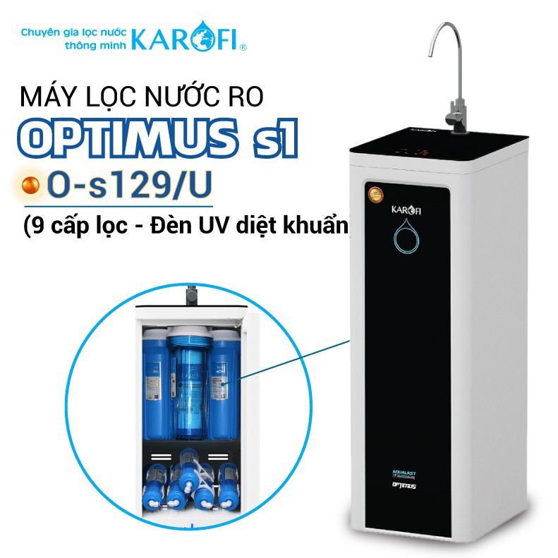 Máy lọc nước RO KAROFI OPTIMUS s1 O-s129/U (9 cấp lọc - Đèn UV diệt khuẩn)