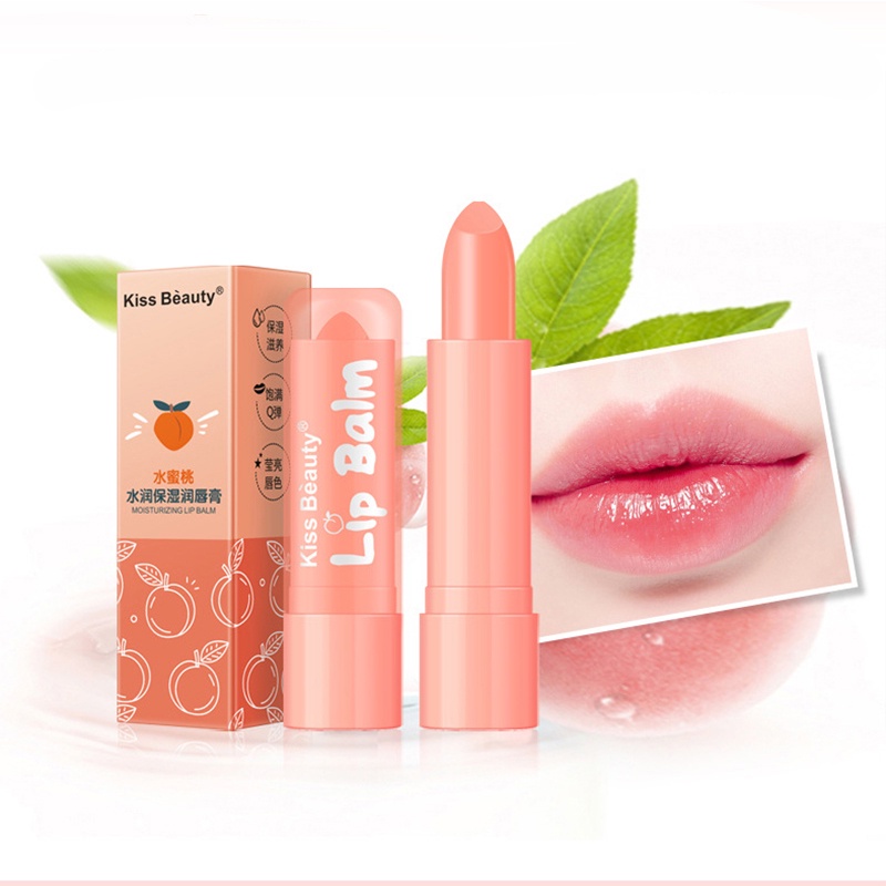 Son dưỡng môi KISS BEAUTY hương đào dưỡng ẩm cho môi căng mọng mềm mại son dưỡng môi