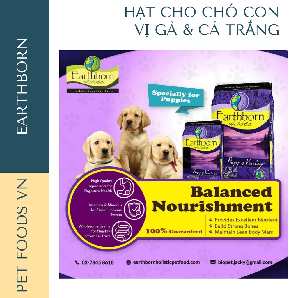 Hạt cho chó con EARTHBORN Puppy Vantage 2,5kg vị Cá Trắng &amp; Gà