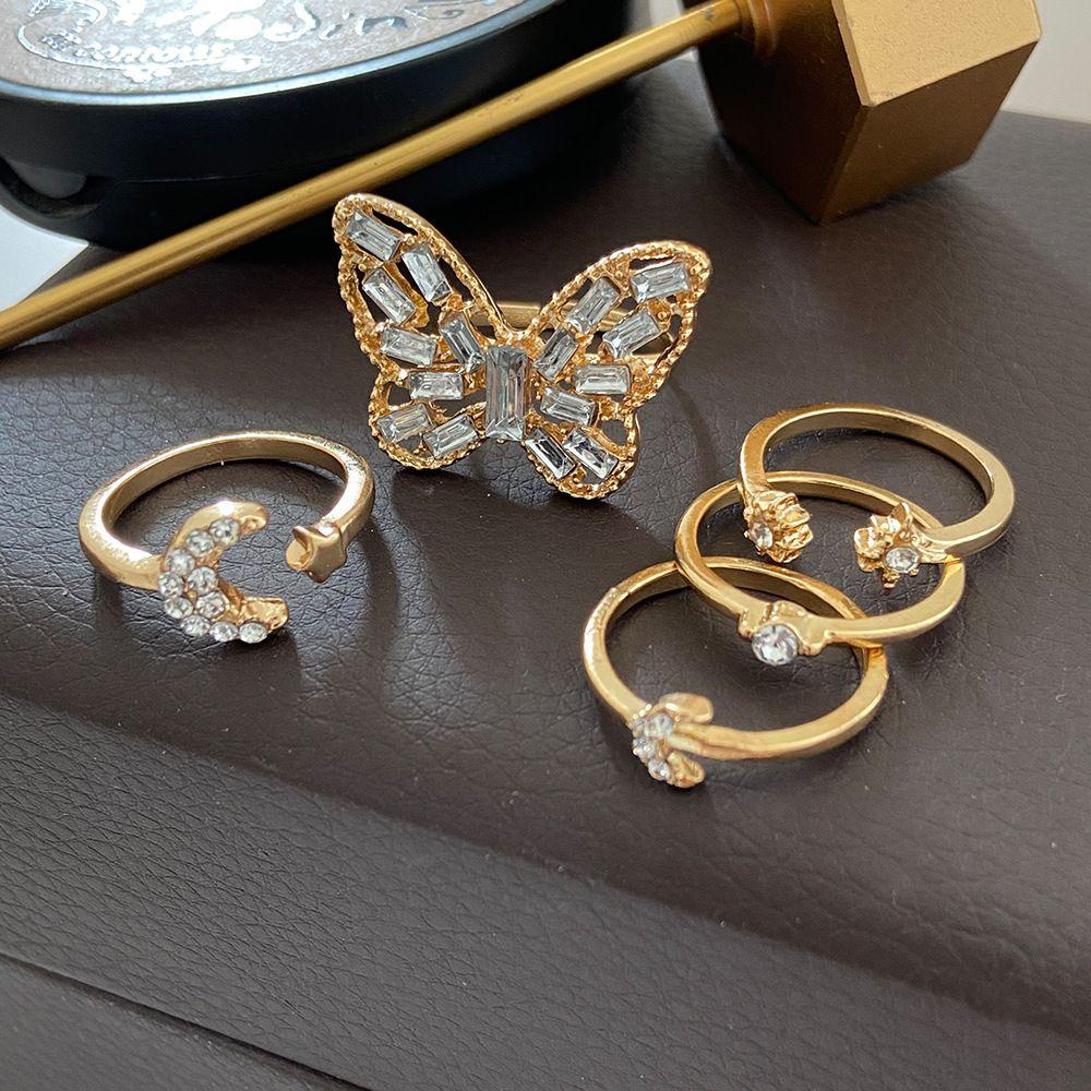 EUTUS Set 5 Nhẫn Kim Loại Thanh Lịch Cho Nữ